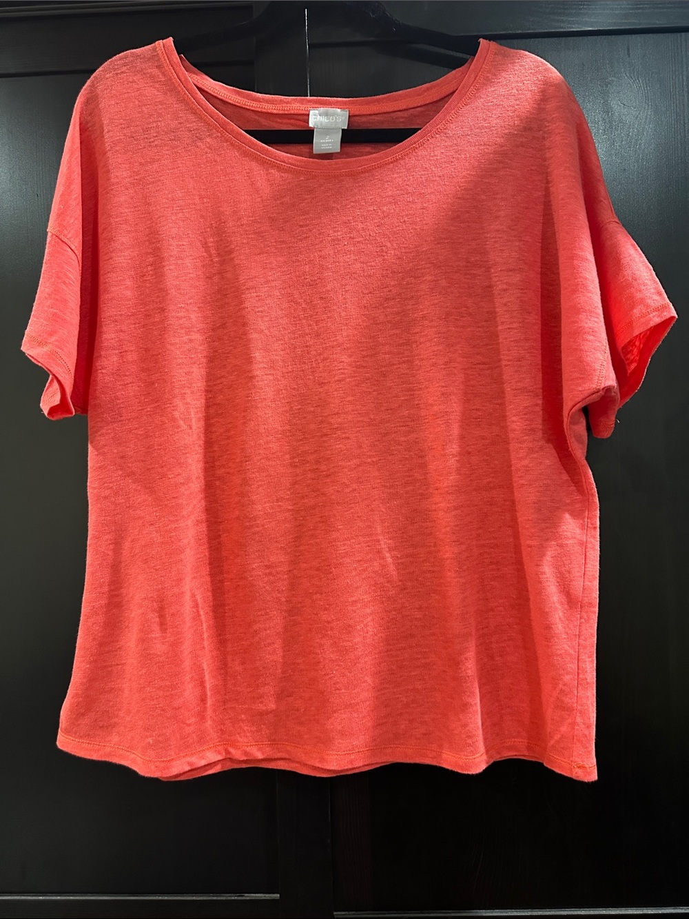 Chico's 100% Linen Short-Sleeve Relaxed Crew Tee in Coral-Red